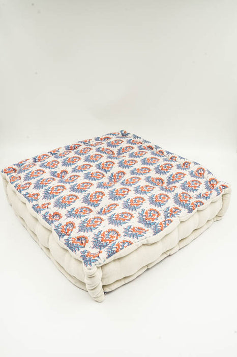 Sitzkissen/Bodenkissen Gaddi Baumwoll-Samt mit Print beige/hellblau/orange 40x40x10cm