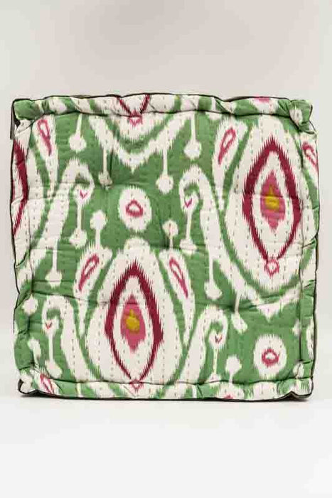 Sitzkissen/Bodenkissen Gaddi Baumwoll-Samt mit Print grün/beige/rot 40x40x10cm