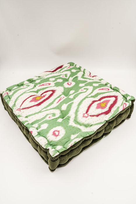Sitzkissen/Bodenkissen Gaddi Baumwoll-Samt mit Print grün/beige/rot 40x40x10cm