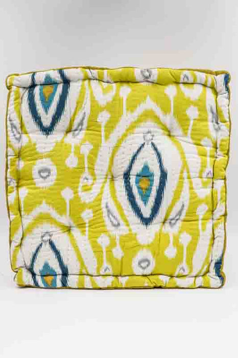 Sitzkissen/Bodenkissen Gaddi Baumwoll-Samt mit Print gelb/blau/beige 40x40x10cm