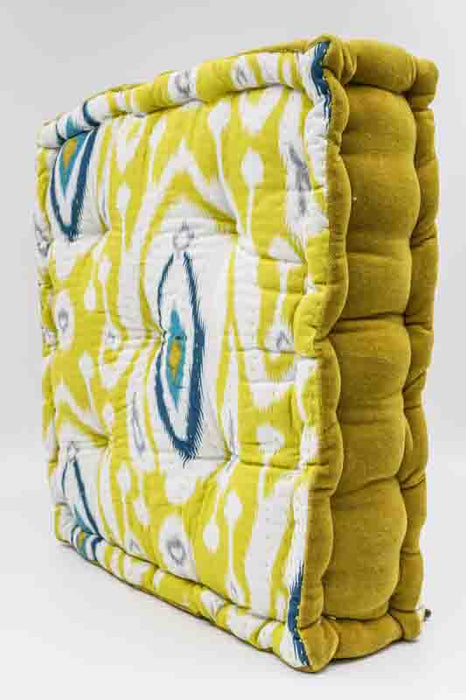 Sitzkissen/Bodenkissen Gaddi Baumwoll-Samt mit Print gelb/blau/beige 40x40x10cm