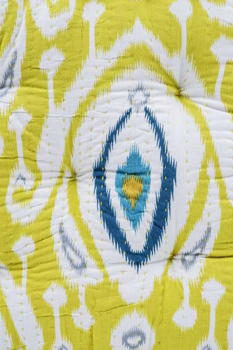 Sitzkissen/Bodenkissen Gaddi Baumwoll-Samt mit Print gelb/blau/beige 40x40x10cm