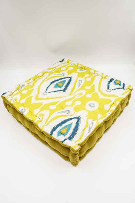 Sitzkissen/Bodenkissen Gaddi Baumwoll-Samt mit Print gelb/blau/beige 40x40x10cm