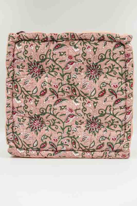 Sitzkissen/Bodenkissen Gaddi Baumwoll-Samt mit Print apricot/rosa/rot/grün 40x40x10cm