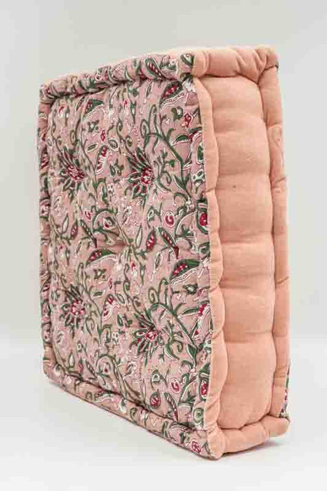 Sitzkissen/Bodenkissen Gaddi Baumwoll-Samt mit Print apricot/rosa/rot/grün 40x40x10cm