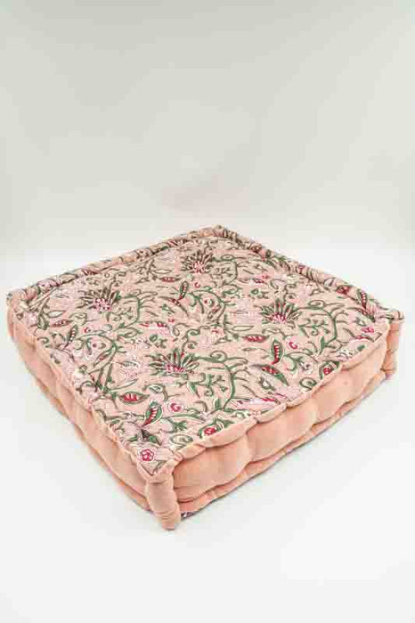 Sitzkissen/Bodenkissen Gaddi Baumwoll-Samt mit Print apricot/rosa/rot/grün 40x40x10cm