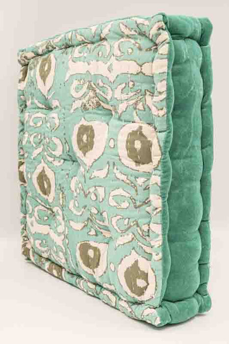 Sitzkissen/Bodenkissen Gaddi Baumwoll-Samt mit Print grün/braun/beige 40x40x10cm