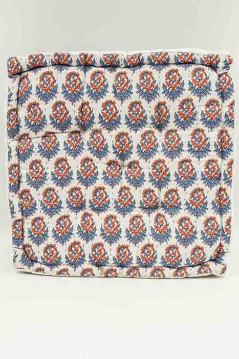 Sitzkissen/Bodenkissen Gaddi Baumwoll-Samt mit Print beige/orange/hellblau 40x40x10cm