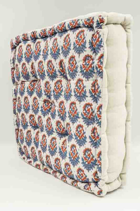 Sitzkissen/Bodenkissen Gaddi Baumwoll-Samt mit Print beige/orange/hellblau 40x40x10cm