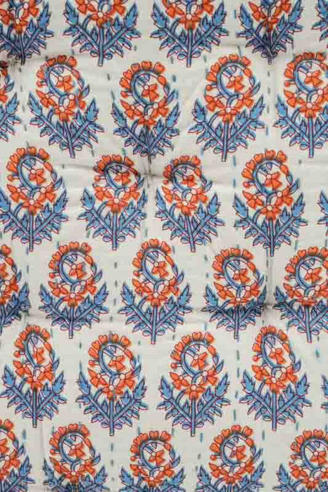 Sitzkissen/Bodenkissen Gaddi Baumwoll-Samt mit Print beige/orange/hellblau 40x40x10cm