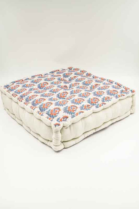 Sitzkissen/Bodenkissen Gaddi Baumwoll-Samt mit Print beige/orange/hellblau 40x40x10cm