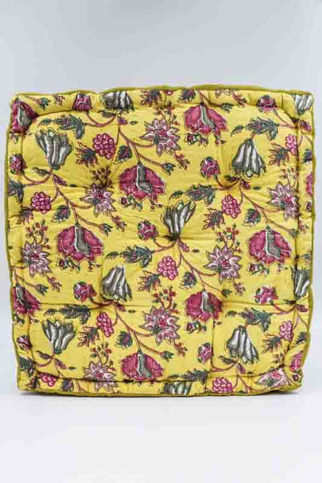Sitzkissen/Bodenkissen Gaddi Baumwoll-Samt mit Print olive/gelb/rot 40x40x10cm