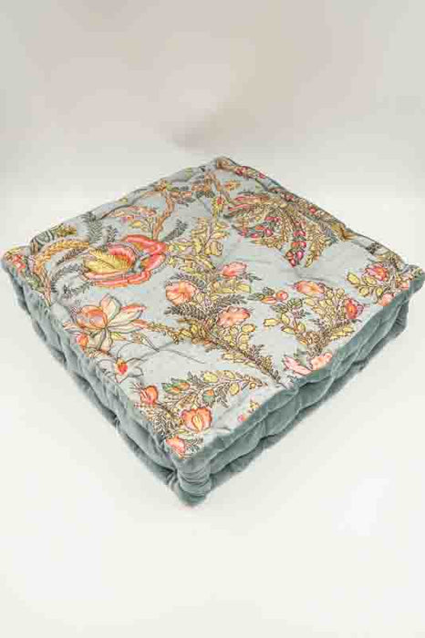 Sitzkissen/Bodenkissen Gaddi Baumwoll-Samt mit Print khaki/rot/gelb 40x40x10cm