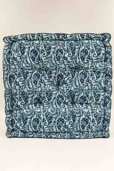 Sitzkissen/Bodenkissen Gaddi Baumwoll-Samt mit Print dunkelblau/hellblau 40x40x10cm