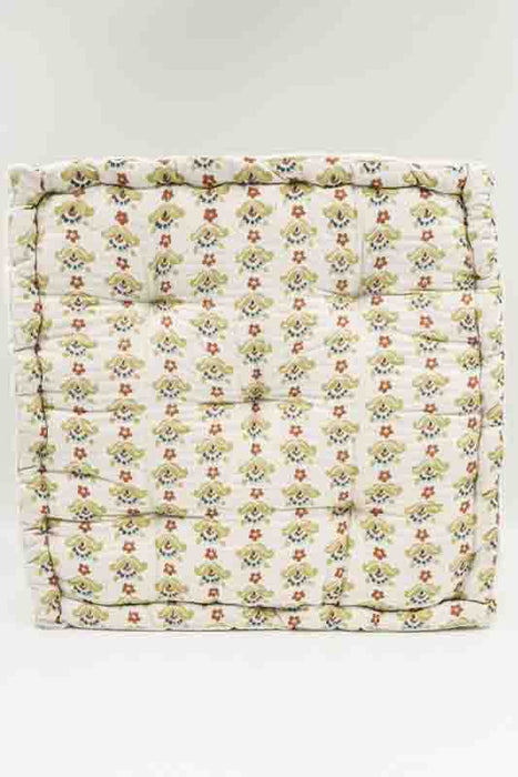 Sitzkissen/Bodenkissen Gaddi Baumwoll-Samt mit Print beige/olive/braun 40x40x10cm