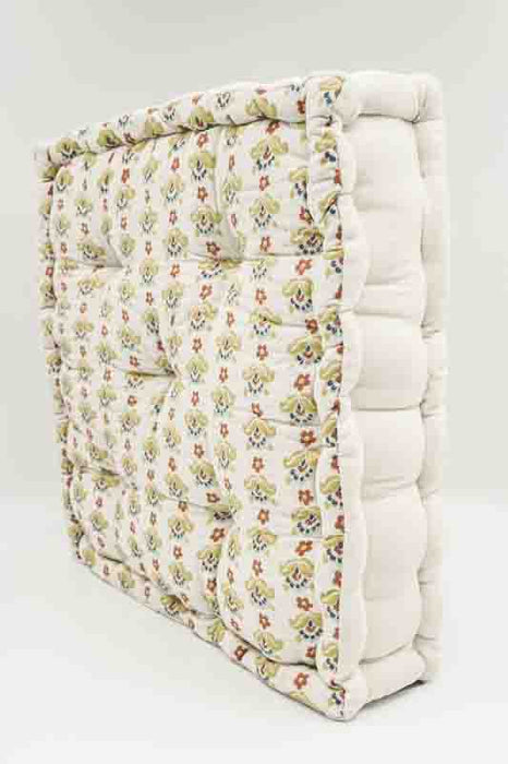 Sitzkissen/Bodenkissen Gaddi Baumwoll-Samt mit Print beige/olive/braun 40x40x10cm