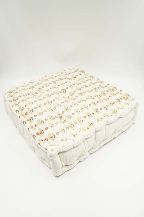 Sitzkissen/Bodenkissen Gaddi Baumwoll-Samt mit Print beige/olive/braun 40x40x10cm