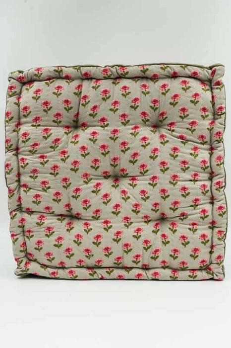Sitzkissen/Bodenkissen Gaddi Baumwoll-Samt mit Print olive/rot/grün 40x40x10cm