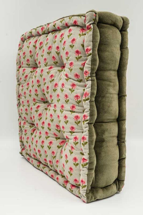 Sitzkissen/Bodenkissen Gaddi Baumwoll-Samt mit Print olive/rot/grün 40x40x10cm