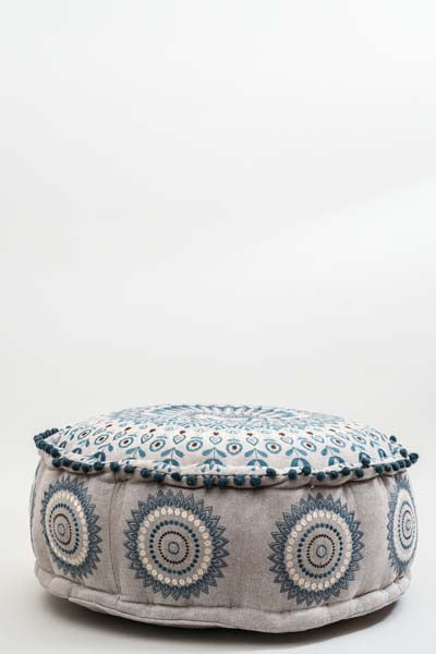 Puff bestickt blau gemustert 60x20cm