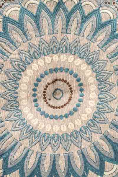 Seat cushion Gaddi round embroidered blue mixed. 40cm