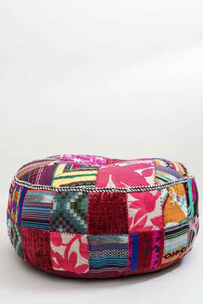 Pouf brodé Patchwork multicolore 60x20cm
