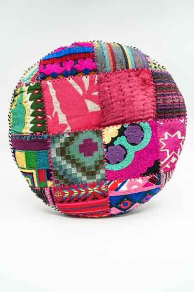 Coussin de sol Gaddi rond brodé patchwork multicolore 40cm