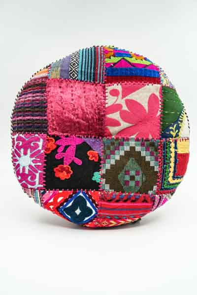 Coussin de sol Gaddi rond brodé patchwork multicolore 40cm