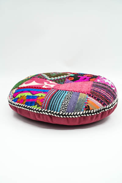 Coussin de sol Gaddi rond brodé patchwork multicolore 40cm