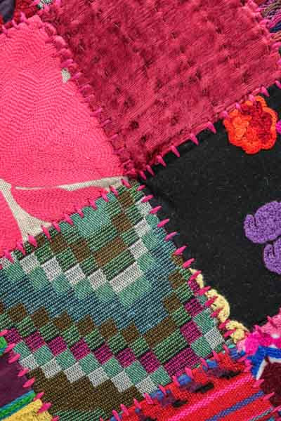 Round embroidered Gaddi cushion patchwork multicolored 40cm