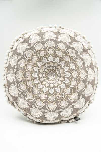 Sitzkissen Gaddi rund bestickt taupe offwhite 40cm