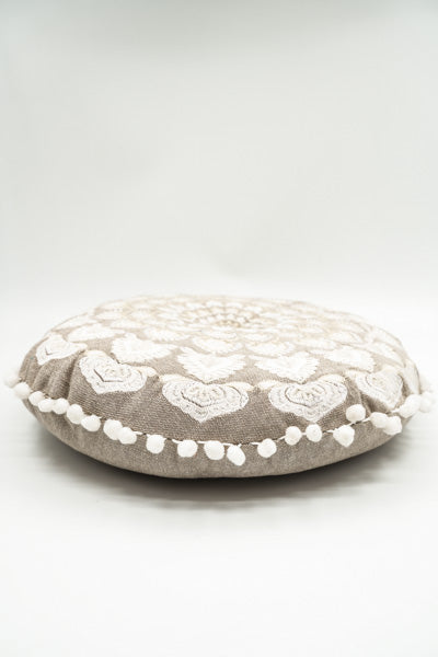 Sitzkissen Gaddi rund bestickt taupe offwhite 40cm