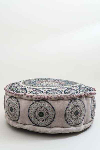 Puff bestickt blau/grün/rosa gemustert 60x20cm