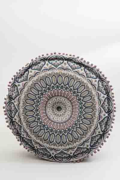 Puff bestickt blau/grün/rosa gemustert 60x20cm