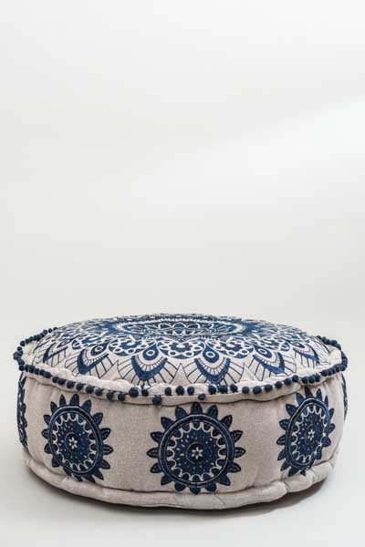 Puff bestickt dunkelblau gemustert 60x20cm