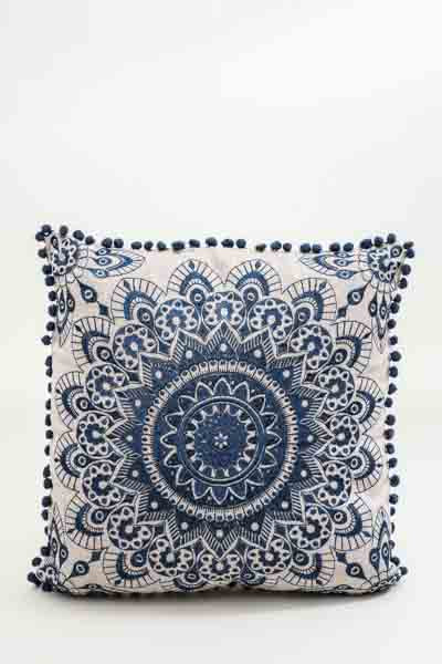 Coussin décoratif brodé à motifs bleu foncé 40x40cm