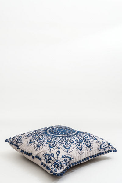Coussin décoratif brodé à motifs bleu foncé 40x40cm