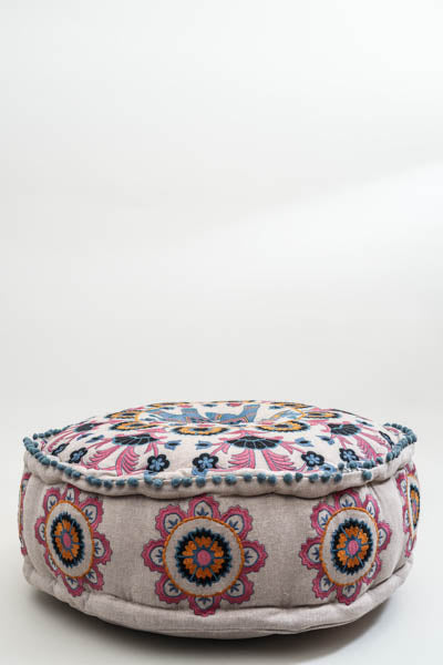 Puff Elephant bestickt blau/orange/rosa 60x20cm