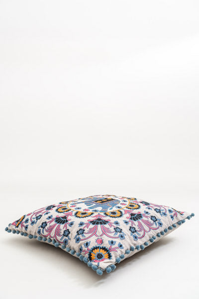 Decorative Pillow Elephant embroidered blue/orange/pink 40x40cm