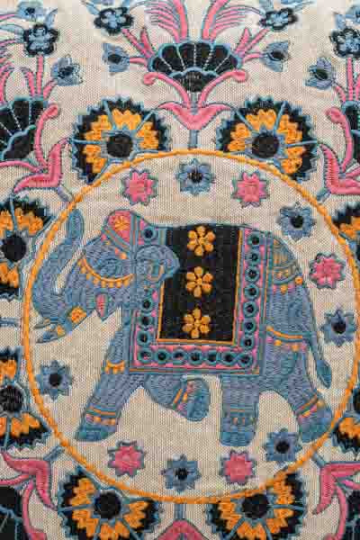 Decorative Pillow Elephant embroidered blue/orange/pink 40x40cm