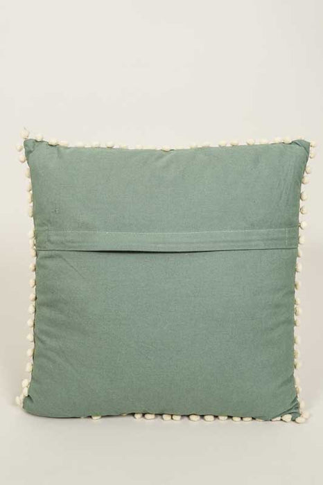 Decorative cushion cotton green embroidered pattern brown/mustard yellow 40x40cm