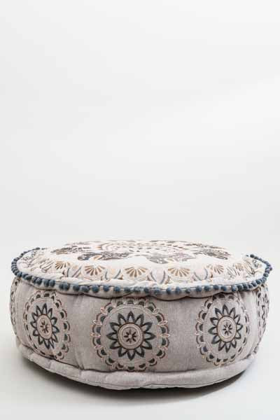 Puff Elephantkreis bestickt hellblau/ocker 60x20cm