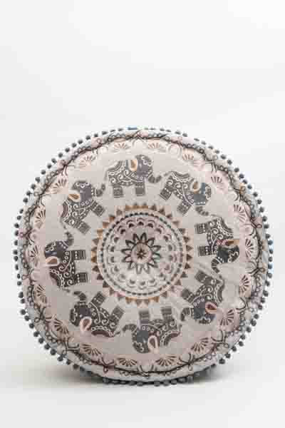 Puff Elephantkreis bestickt hellblau/ocker 60x20cm