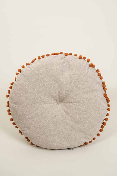 Coussin de siège Gaddi en velours de coton rond marron brodé vert/jaune/orange 40cm