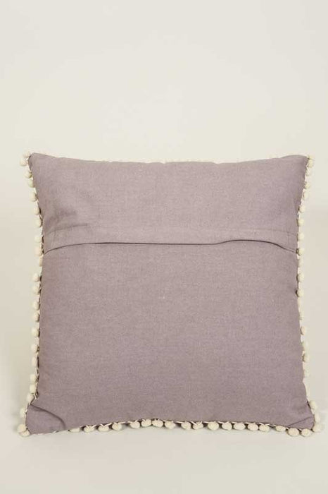 Coussin décoratif coton taupe brodé orange/beige/vert 40x40cm