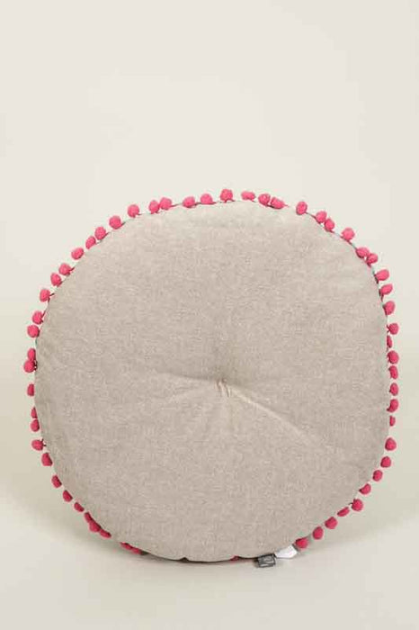 Gaddi Round Cotton Velvet Seat Cushion Turquoise Embroidered Beige/Pink/Dark Blue/Yellow 40cm