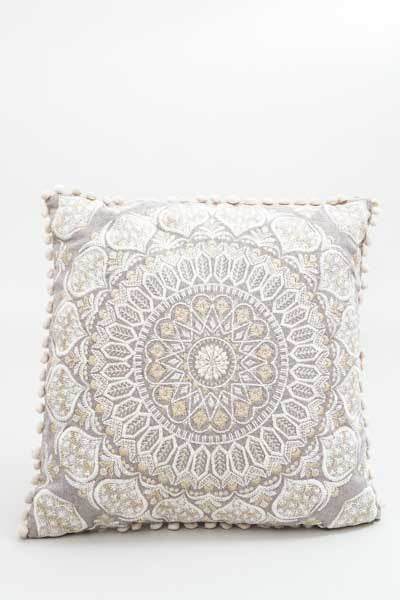 Embroidered decorative cushion, taupe/beige patterned, 40x40cm