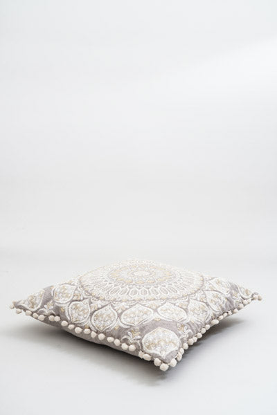 Embroidered decorative cushion, taupe/beige patterned, 40x40cm