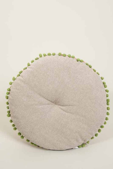 Coussin de sol Gaddi velours de coton rond abricot brodé vert/bleu/violet 40cm