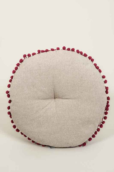 Seat cushion Gaddi cotton velvet round bordeaux embroidered turquoise/beige/dark red 40cm